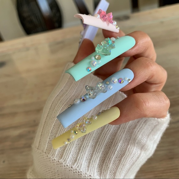 5XL Pastel Macaroons Gummy Bear Kawaii Press On Nails - Picture 4 of 6